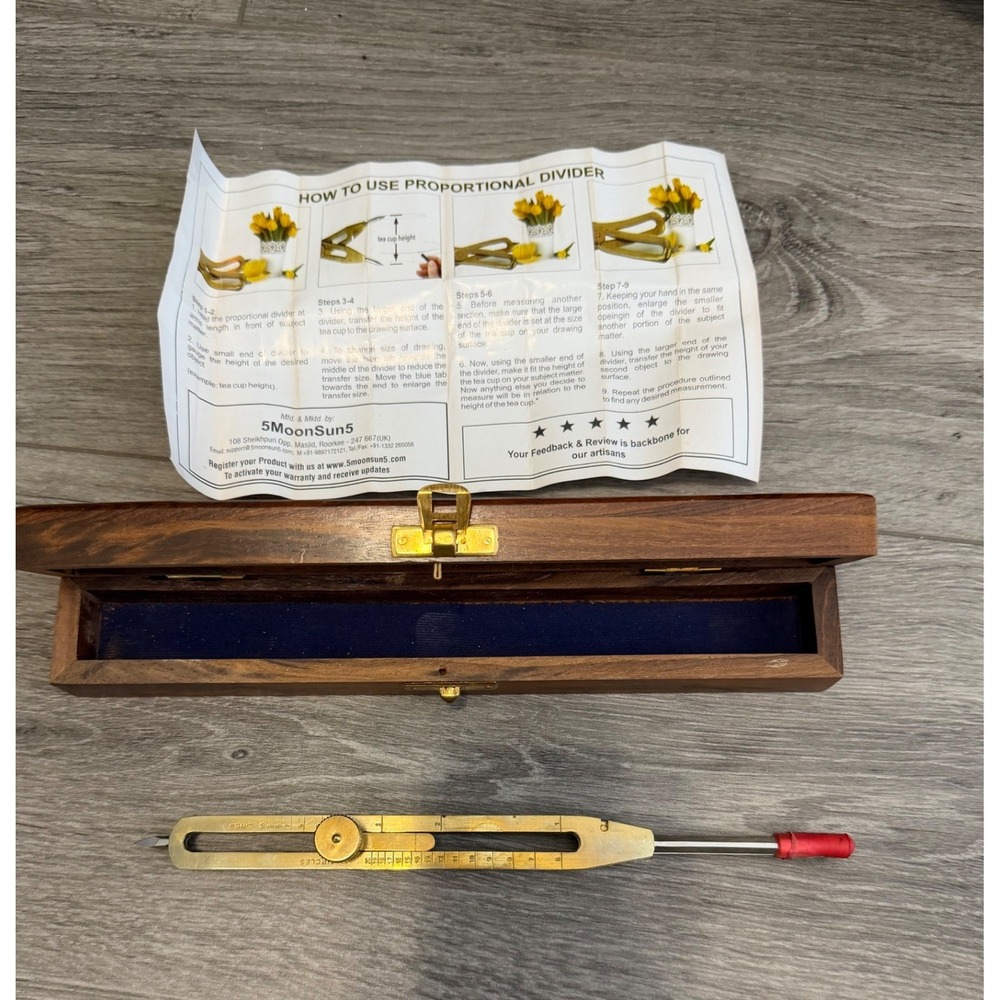 Brass 9" Proportional Divider Drafting Tool with Wooden Box Nautical